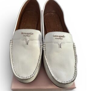 kate spade White Leather Penny Loafers with Gold Logo
